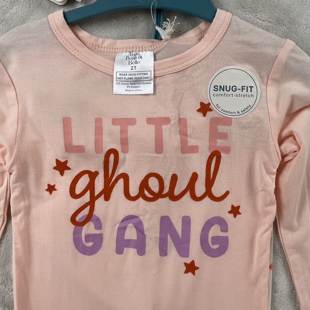 Tres Beau et Belle Kids Bamboo Pajama Set Pink Little Ghoul Gang Halloween 2T - Picture 3 of 6